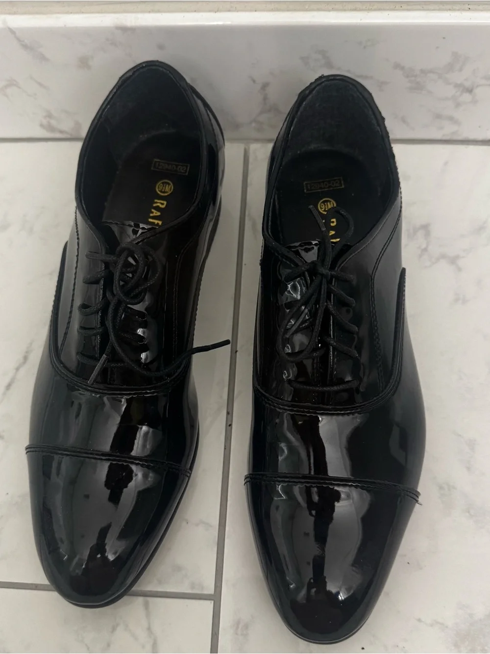 Raffi Black Patent Leather Cap-Toe Oxfords